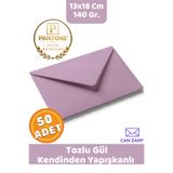 CAN ZARF 50 Adet Tozlu Gül Rengi Pantone Yılın Renkleri 140 gr. 13x18 Cm Kendinden Yapışkanlı Zarf Hediye Doğum Günü Dilekleri Düğün Para Davetiye Mektup Kartpostal Zarfı