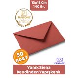 CAN ZARF 50 Adet Yanık Siena Kırmızı Zarf Pantone Yılın Renkleri 140 gr. 13x18 Cm Kendinden Yapışkanlı Zarf Hediye Doğum Günü Dilekleri Düğün Para Davetiye Mektup Kartpostal Zarfı