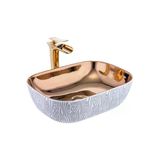 Çanak Lavabo Zebra Tasarım Gümüş Çanak Banyo Lavabosu Seramik 45X32 Batarya Hariçtir