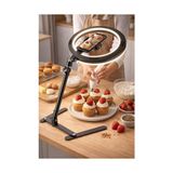 Canarino 10" Masaüstü Ring Light Çekim Standı – 30-47,5 cm Ayarlanabilir Yükseklik, Telefon Tutuculu Ürün Video & Fotoğraf Çekim Selfie Işığı, CZ-035, Siyah - Ahşap