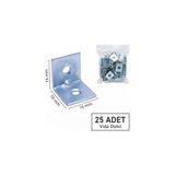 Canarino 25 Adet, L Tipi Metal Köşebent, 16X16X16MM, Vida Dahil, Mobilya Dolap Raf Montaj Bağlantı Aparatı, 2mm Kalınlık, Gümüş Renk - Option-1