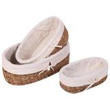 Canarino 3'lü Hasır Oval Bezli Düzenleyici Sepet Seti - Çıkarılabilir Kumaş Astarlı Ekmek ve Sunum Sepeti - Banyo, Mutfak ve Bebek Odası Için Çok Amaçlı Organizer (42X25 cm Büyük Boy) - Kestane Akaju - Option-1