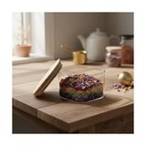Canarino 400 ml Bambu Kapaklı Kare Cam Saklama Kabı - Dikey Çizgili Rölyef Desenli Vakumlu Kahvaltılık ve Erzak Kabı (10X10X6 Cm) - 0 Siyah - Option-1