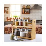 Canarino 8 Parça Borosilikat Cam Baharatlık Seti (700 Ml) - Paslanmaz Çelik Kapaklı ve Bambu Kapak Sçenekli 2 Katlı Bambu Standlı Tezgah Üstü Erzak Kabı ve Mutfak Düzenleyici Organizer (Bambu Kapak) - 0,1 kg