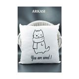 Canarino Harfli Kırlent Kılıfı Kadife 43X43 cm Çift Taraflı Ü Harfi Kedi Desenli Evlilik Teklifi Doğum Günü - Option-1 - 001-Renkli