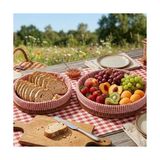 Canarino Hasır Yuvarlak Ekmek Sepeti, Kırmızı Beyaz Kareli Kumaş Astarlı, 2'li Set, 25 cm ve 30 Cm, Piknik ve Sunum Için - Kestane Akaju - Option-1