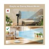 Canarino Juo Q3 120° Salınımlı 3 Kademeli LED Işıklı Şarjlı Masaüstü Fan Vantilatör Retro Beyaz - 001-Siyah