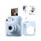 Canarino Mini 12 Mavi Fotoğraf Makinesi-10'lu Film-Kıskaçlı Resim Standı ve Silikon Kılıf Seti - Açık Bej