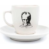 Canarino Palto Tasarım Atatürk Portre Krem Türk Kahvesi Fincanı - Hediye Seramik Türk Kahvesi Fincanı - Antrasit