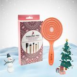 Canarino Professional Yılbaşı Paketi Üç Boyutlu Saç Fırçası Turuncu ve Göz Makyaj 5' Li Fırça Seti - Kestane Akaju - Option-1