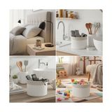 Canarino Yuvarlak Bambu Düzenleyici ve Saklama Sepeti – Beyaz Ahşap Çıtalı Banyo, Makyaj ve Ofis Organizeri, Kumaş Astarlı Çok Amaçlı Dekoratif Kutu (18X13 Cm) - 0 Siyah - Option-1