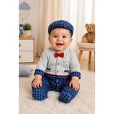 Candar Erkek Bebek Cep Saatli Papyonlu Tulum ve Kasket – 0-3 / 3-6 Ay - Lacivert - 0 - 3 Ay