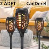 Canderel 2 Adet Alev Efektli Solar LED Güneş Enerjili Bahçe Lambası Aydınlatması Armatür 51 cm