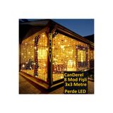 Canderel 3x3 Metre 8 Fonksiyonlu Animasyonlu Perde Led Işık Saçak Led Işık 300 Led Yılbaşı Işığı Süsü Fişli