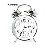 Canderel Gümüş Metal Çift Çanlı Masa Saati Fosforlu Işıklı Çalar Masa Saati