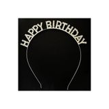 Canderel Kristal Taşlı Gümüş Renk Happy Birthday Doğum Günü Tacı