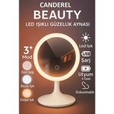 Canderel Oval Tasarımlı Led Işıklı Dokunmatik Makyaj Aynası Plastik Beyaz Renkli