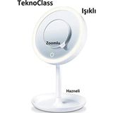 Canderel Şarjlı Oval Makyaj Aynası Dokunmatik LED Işıklı Pembe ve Beyaz Plastik Tasarım