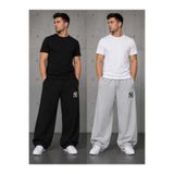 CANDERO 2'li Erkek NY Baskı Eşofman Altı (Siyah-Gri) Baggy Model Oversize Cepli