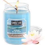 CANDLE-LITE Kokulu Okyanus Mavisi Sis Kokusu, Bir adet 18 oz. 110 Saat Yanma Süresi ile Tek Fitil Aromaterapi Mum, Açık Renk (Bireysel Kutu)