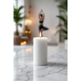 Candle Vase El Işçiliği Hand Made Kütük Silindir Mum Beyaz Renk 5 cm Genişlik 25 cm Uzunluk Vanilya Kokulu - 25 cm Vanilya