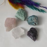 Candles Flame Kristal-Pembe Kuvars-Ametist-Akuamarin-Aventurin Doğal Taş Kütle - Şeffaf