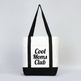Candu Things Cool Moms Club Anne Bebek Bakım Çantası Yazılı Baskılı %100 Pamuk Organik Kanvas Siyah Ekru Bez Çanta 40X35X12CM