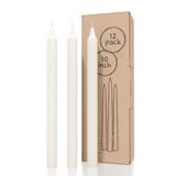 CANDWAX Fildişi Konik Mumlar 12'li Paket - Düz Mumlar 25,4 cm Kokusuz Mumlar, Akşam Yemeği Mumları ve Masa Mumları Olarak İdeal - Yavaş Yanan Mumlar Damlatmaz - Dumansız Uzun Şamdanlar