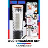CandyShine Ahşap Kapak 3'lü Organizer Set Modern Pamukluk Düzenleyici Şık 3'lü Pamukluk Set
