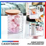 CandyShine Ahşap Kapaklı 3'lü Organizer Set Modern Tasarım Pamukluk Banyo Düzenleyici