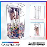 CandyShine Diamond Premium Kapaklı Altıgen Mika Makyaj Fırçası Düzenleyici Organizer Takı Mücevher Kutusu