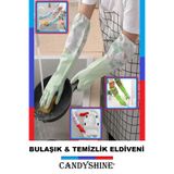 CandyShine Sıcak Bulaşık Yıkama Eldiveni Dayanıklı Uzun Su Geçirmez Kauçuk Bulaşık Ve Temizlik Eldiveni