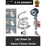 Canero 3 Fonksiyonlu Start Stop Tuşlu Filtreli Basınçlı Masaj Etkili Duş Başlığı Krom Hortum ve Mafsal Set
