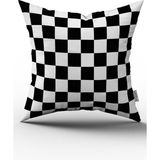 Cango Home Beyaz Siyah Kareli Dama Desenli Dijital Baskılı Kırlent Kılıfı- Cgh1041 - 43 x 43 cm