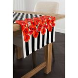 Cango Home CGH1070-RN Kırmızı Siyah Kareli Çizgili Çiçek Desenli 40x140 cm Dijital Baskılı Runner