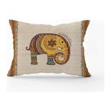 Cango Home CGH1256-3550 Çift Tarafı Baskılı - 35 x 50 cm Krem Etnik Fil Desenli Dijital Baskılı Kırlent Yastık Kılıfı