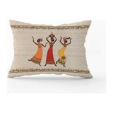 Cango Home CGH1258-3550 Çift Tarafı Baskılı - 35 x 50 cm Krem Etnik Afrika Kadın Figürlü Dijital Baskılı Kırlent Yastık Kılıfı