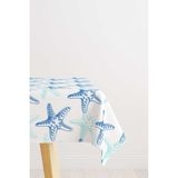 Cango Home CGH631-MS 140x200 cm Mavi Beyaz Marin Temalı Deniz Yıldızı Desenli Dijital Baskılı Masa Örtüsü