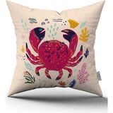 Cango Home Çift Taraflı Krem Pembe Marin Desenli Dijital Baskılı Kırlent Kılıfı CGH1182 - 50 x 50 cm