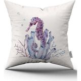 Cango Home Çift Taraflı Mavi Pembe Marin Desenli Dijital Baskılı Kırlent Kılıfı CGH1160 - 50 x 50 cm