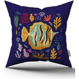 Cango Home Çift Taraflı Mavi Sarı Marin Desenli Dijital Baskılı Kırlent Kılıfı CGH1181 - 50 x 50 cm
