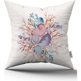Cango Home Çift Taraflı Mavi Turuncu Marin Desenli Dijital Baskılı Kırlent Kılıfı CGH1187 - 43 x 43 cm