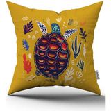 Cango Home Çift Taraflı Sarı Mavi Marin Desenli Dijital Baskılı Kırlent Kılıfı CGH1179 - 50 x 50 cm