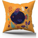 Cango Home Çift Taraflı Turuncu Mavi Marin Desenli Dijital Baskılı Kırlent Kılıfı CGH1177 - 50 x 50 cm