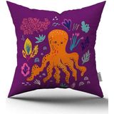 Cango Home Çift Taraflı Turuncu Mor Marin Desenli Dijital Baskılı Kırlent Kılıfı CGH1178 - 43 x 43 cm