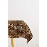 Cango Home Kahverengi Beyaz Yılan Leopar Zebra Desenli Dijital Baskılı Masa Örtüsü CGH369-MS - 140 x 140 cm