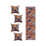 Cango Home Kahverengi Etnik Vintage Desenli 4'lü Kırlent Kılıfı 1 Runner Seti 4kmbs229-rs-01