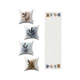 Cango Home Kahverengi Mavi Modern Soyut Yaprak Desenli 4'lü Kırlent Kılıfı 1 Runner Seti 4kmbs107-rs