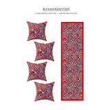 Cango Home Kırmızı Etnik Motifli Vintage Dijital Baskılı 4'lü Kırlent Kılıfı 1 Runner Seti 4kmbs329-RS