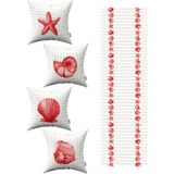 Cango Home Kırmızı Krem Çizgili Marin Desenli 4lü Kırlent Kılıfı 1 Runner Seti 4KMBS297-RS - 43 x 43 cm
